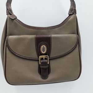 CL America Vintage Taupe Brown Leather Crossbody Shoulder Bag Buckle Logo Mixed